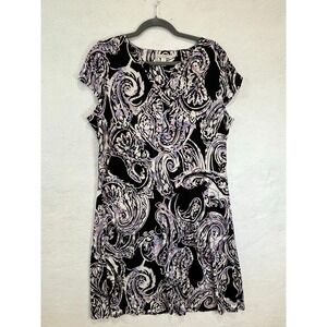 Dana Buchman Abstract Paisley Short Cap Sleeve A-Line Black Purple White Size L